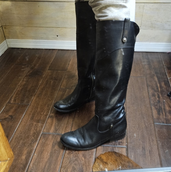 Frye leather knee high riding moto leather flat boots melissa - Picture 6 of 16